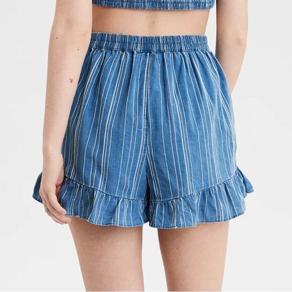 American Eagle Blue Striped High Waisted Skort Short - Picture 5 of 8